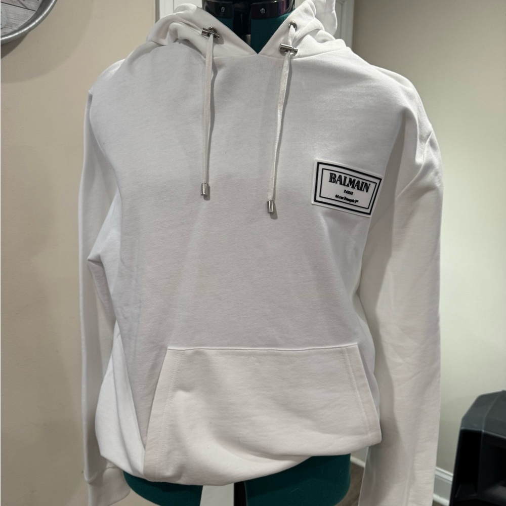 Brand New w/Tags! Balmain White Logo Hoodie